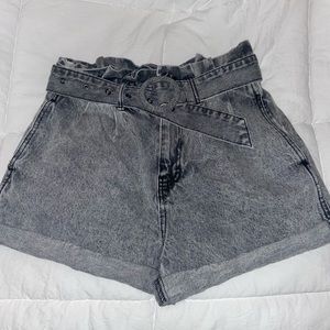 Forever 21 Grey-wash jean paperbag shorts